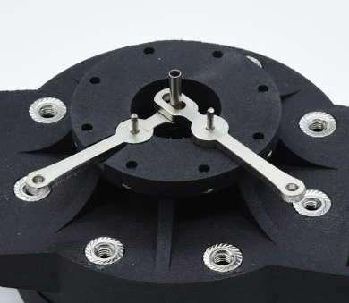 Graphic depicting a hexagonal cropped photo of an interior room design with grid lines along its borders.